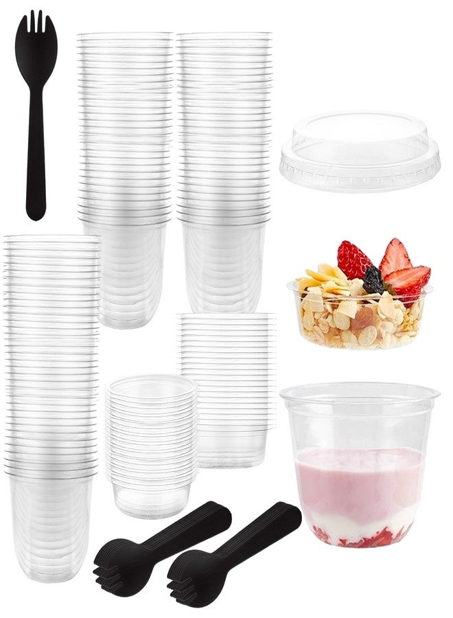 LOPYXBR 100 PCS 9 Oz Plastic Parfait Cups with Lids & Inserts Disposable Parfait Cups with Lids 9 Oz Plastic Dessert Cup with Spoons for Yogurt Cereal Fruit Ice Cream, No Leaking - Image 1